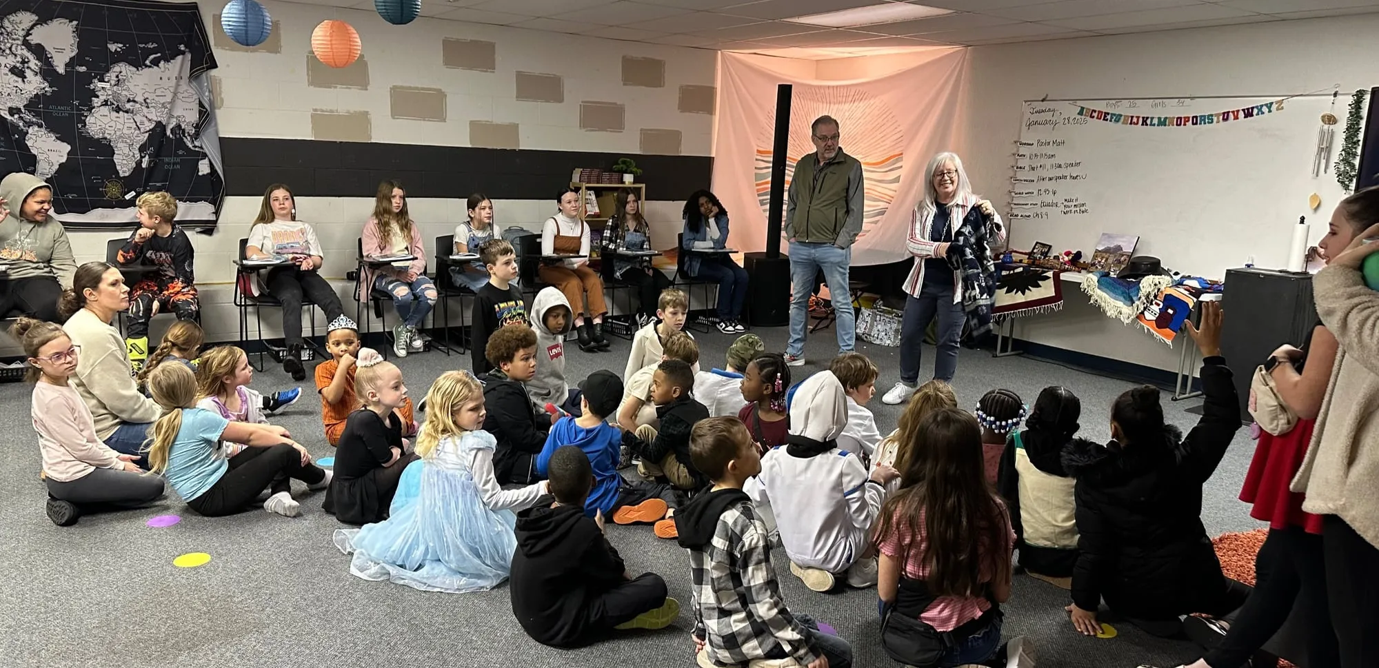 Students and teachers gathered together for an all-school meeting